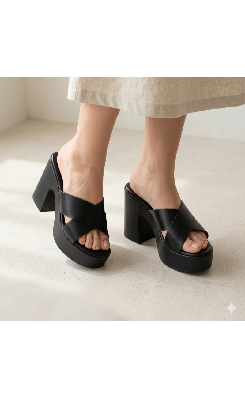 Mules Flatform με Χιαστί Λουράκια