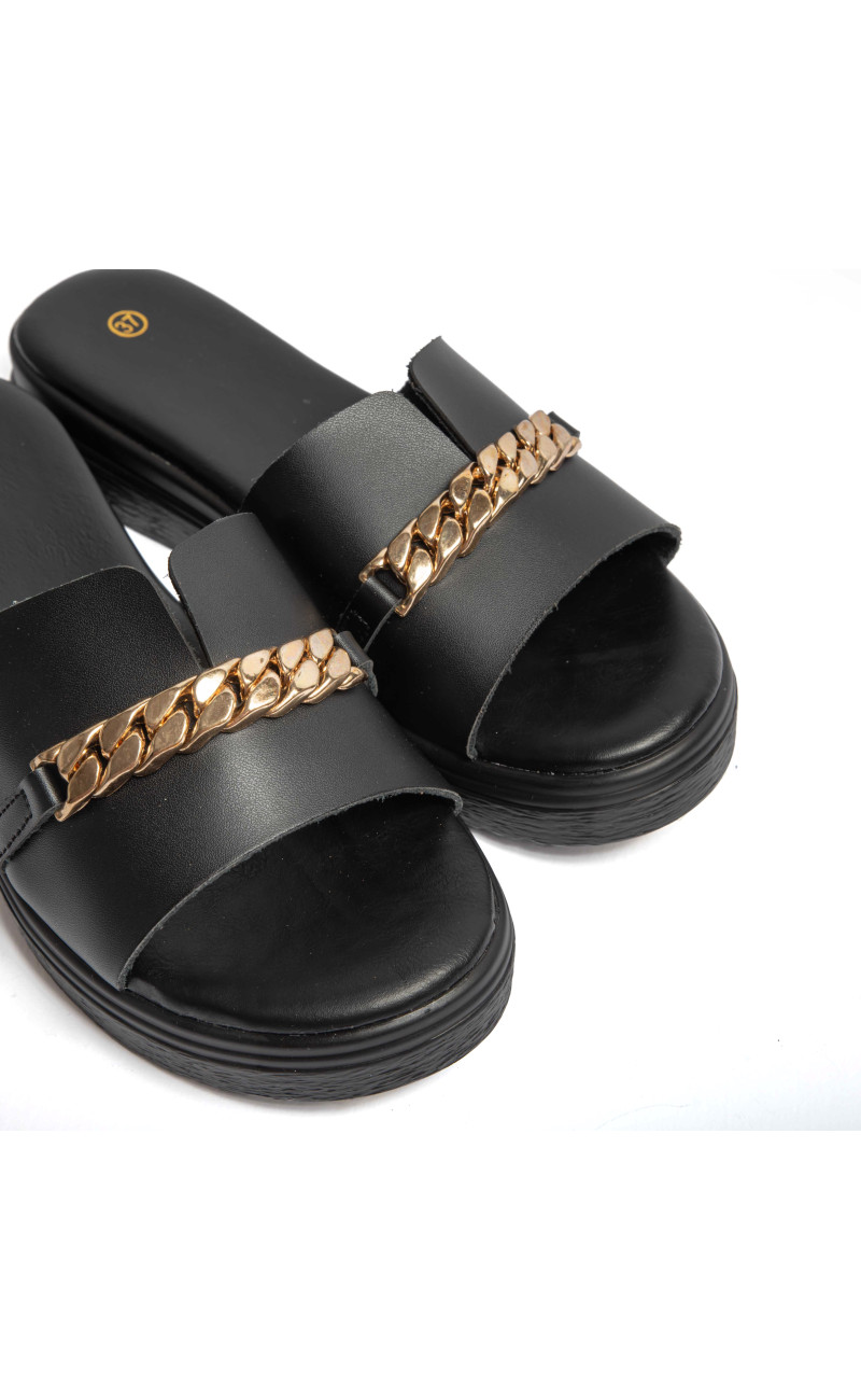 Σανδάλια Flatform με Διακοσμητική Αλυσίδα