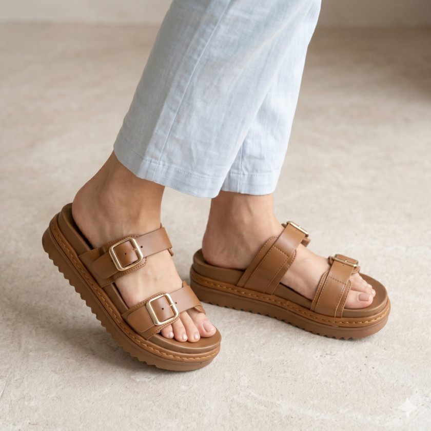 Σανδάλια Flatform με Διπλές Τόκες