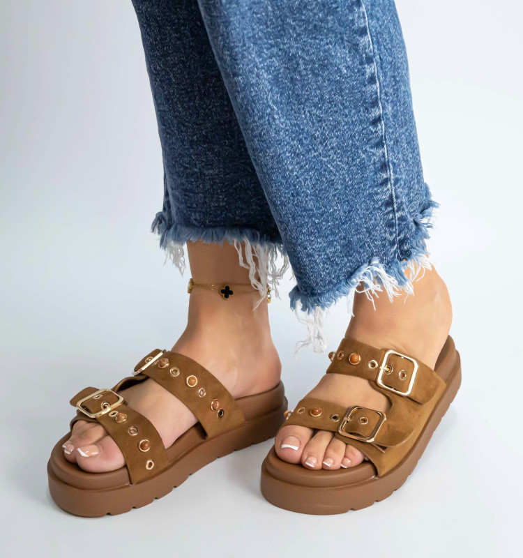 Σανδάλια Flatform με Διπλές Τόκες & Τρουκς