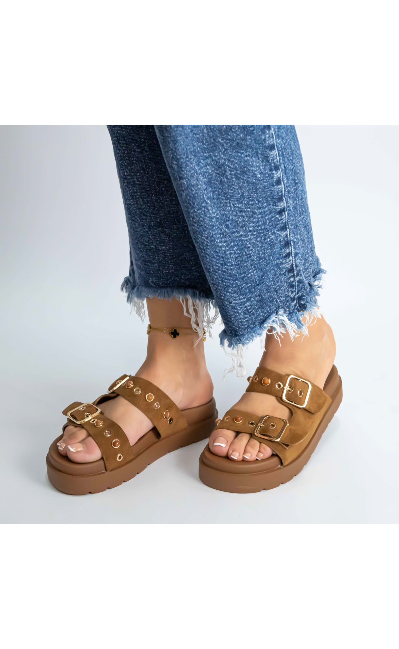 Σανδάλια Flatform με Διπλές Τόκες & Τρουκς
