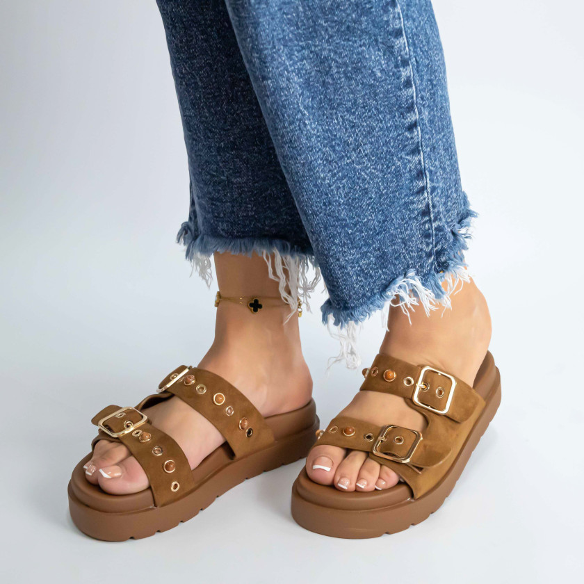 Σανδάλια Flatform με Διπλές Τόκες & Τρουκς