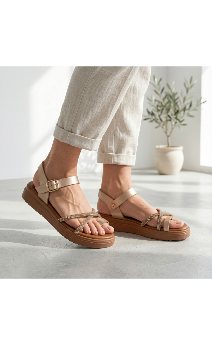Σανδάλια Flatform με Λουράκια Από Strass