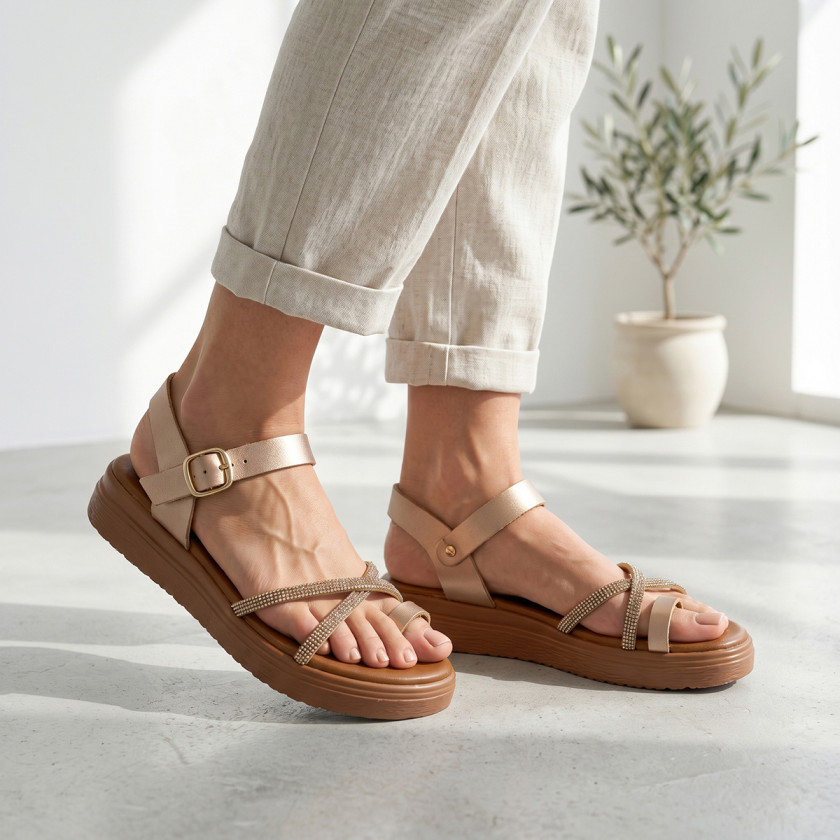 Σανδάλια Flatform με Λουράκια Από Strass