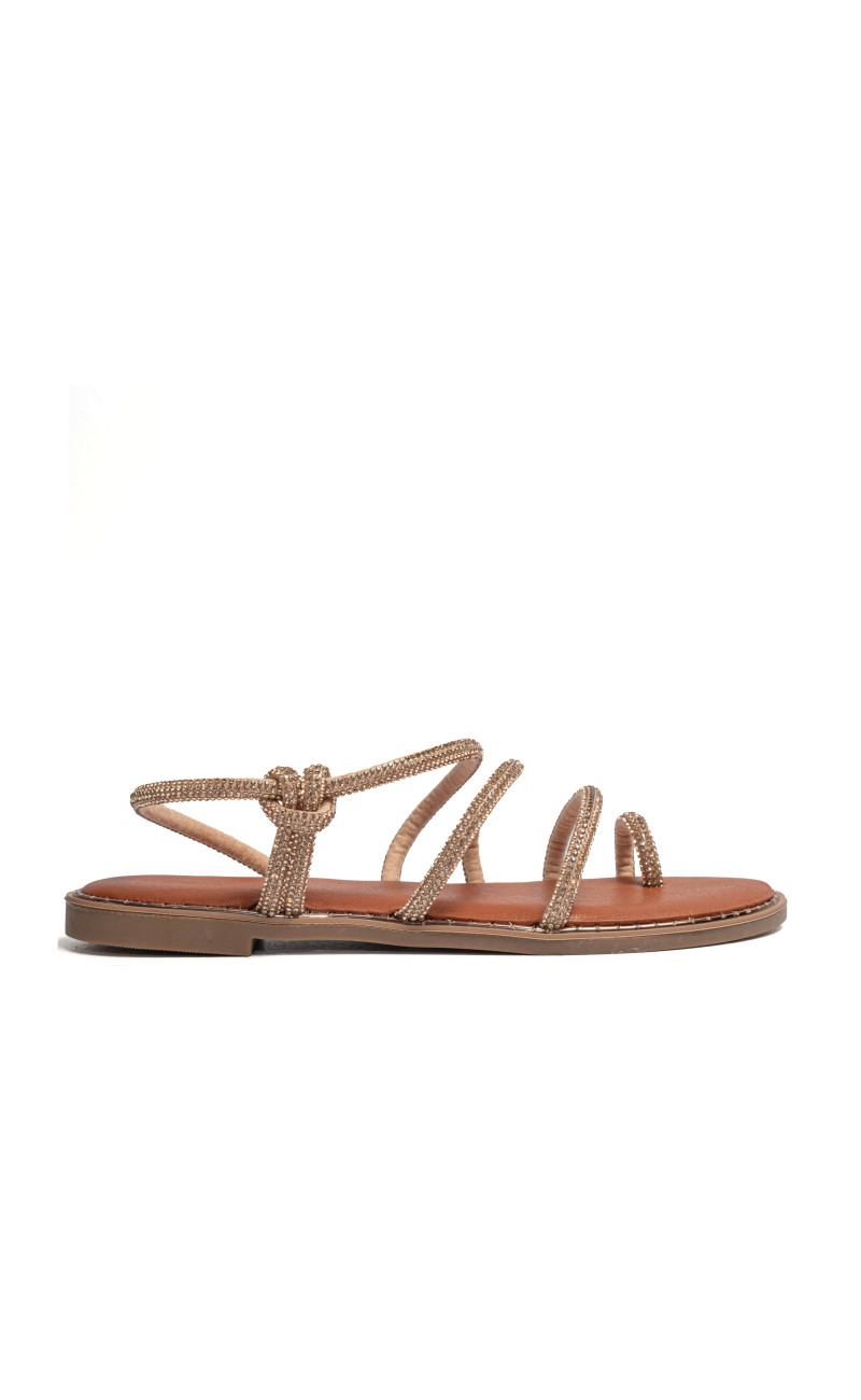 Flat Σανδάλια με Λοξό Λουράκι & Strass