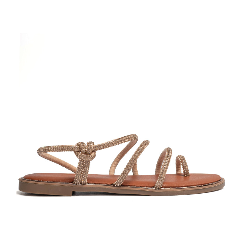 Flat Σανδάλια με Λοξό Λουράκι & Strass