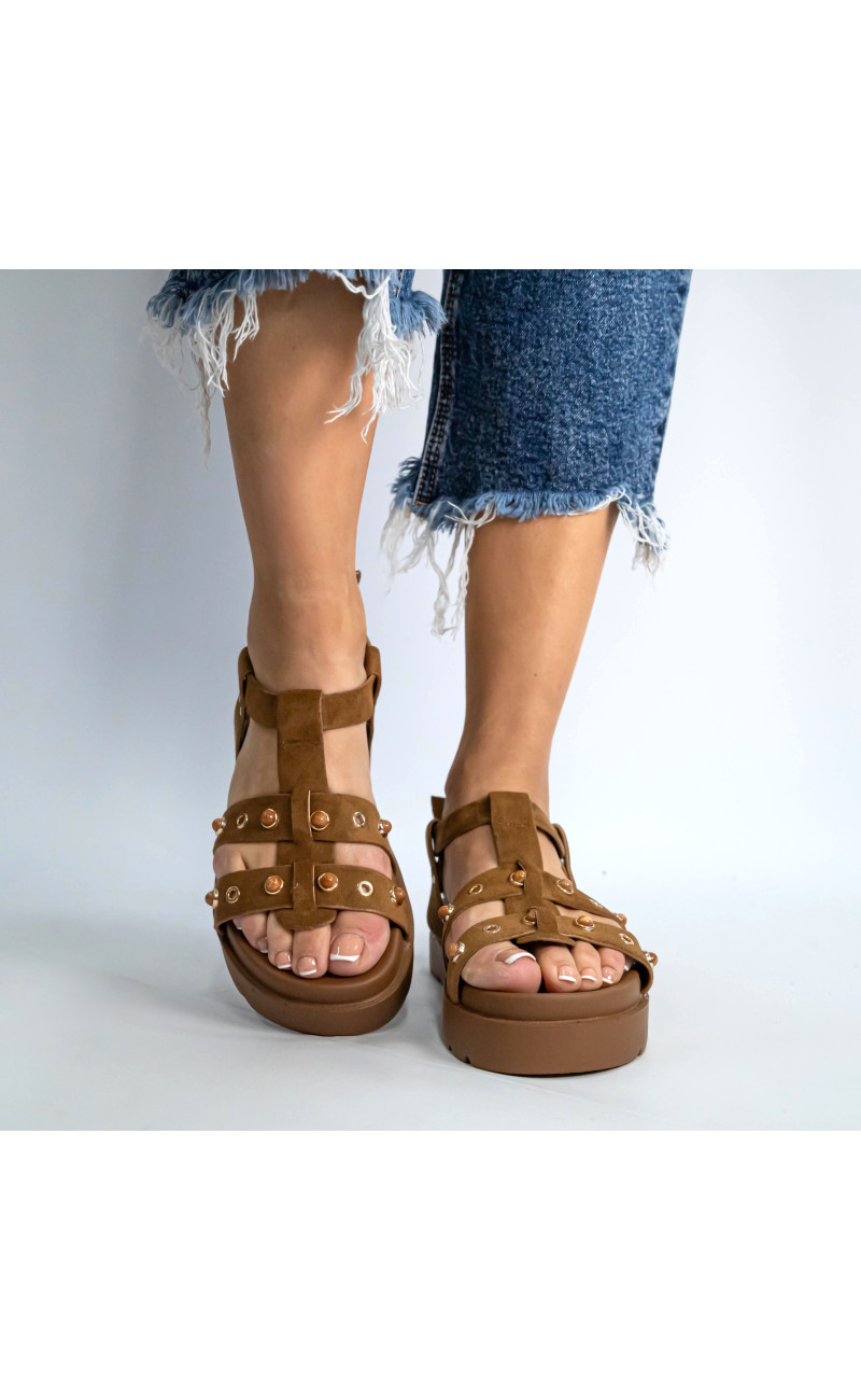 Σανδάλια Flatform με Ανοίγματα στο Πλάι & Τρουκς