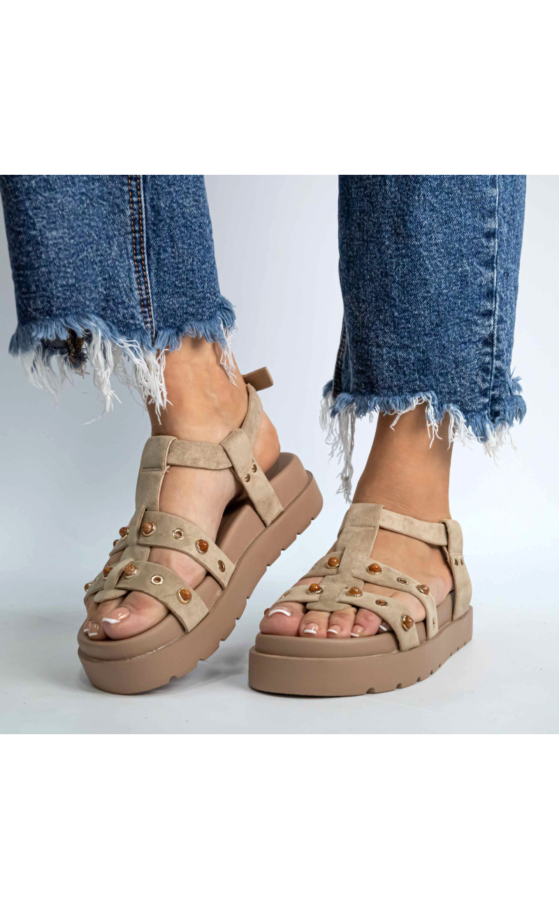 Σανδάλια Flatform με Ανοίγματα στο Πλάι & Τρουκς