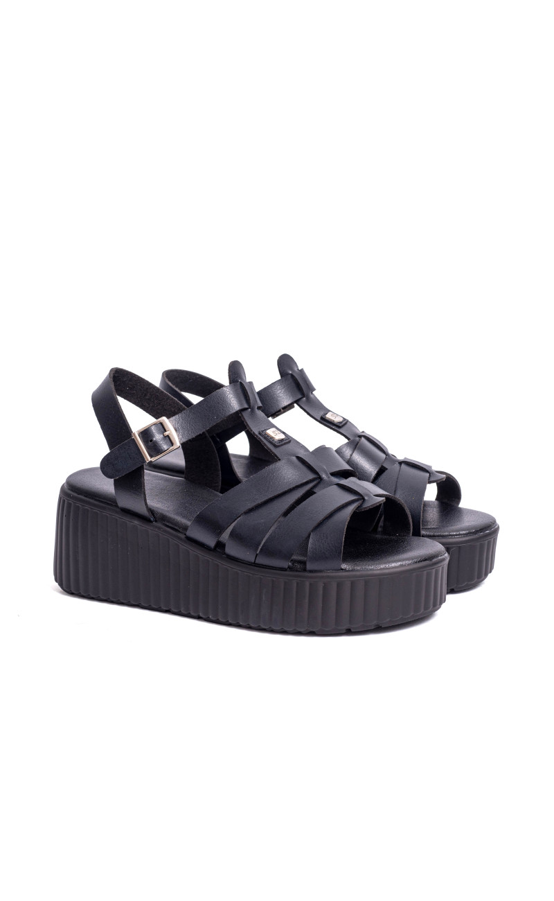 Σανδάλια Flatform με Μπαρέτα Και Πολλαπλά Λουράκια