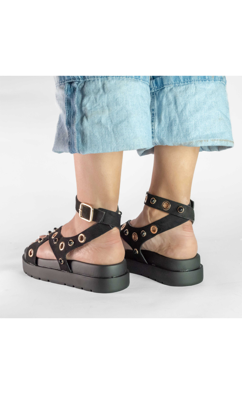 Σανδάλια Flatform με Χιαστί Λουράκια και Τρουκς