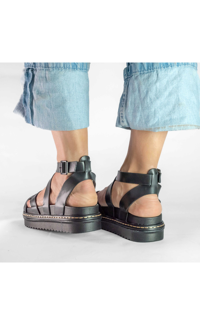 Σανδάλια Flatform με Χιαστί Λουράκια και Μπαρέτα