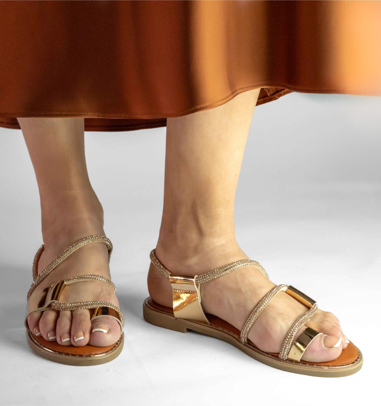 Flat Σανδάλια με Λουράκια από Strass και Χρυσή Λεπτομέρεια