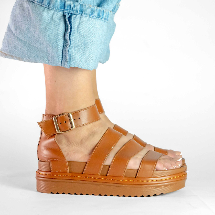 Σανδάλια Flatform με Χιαστί Λουράκια και Μπαρέτα