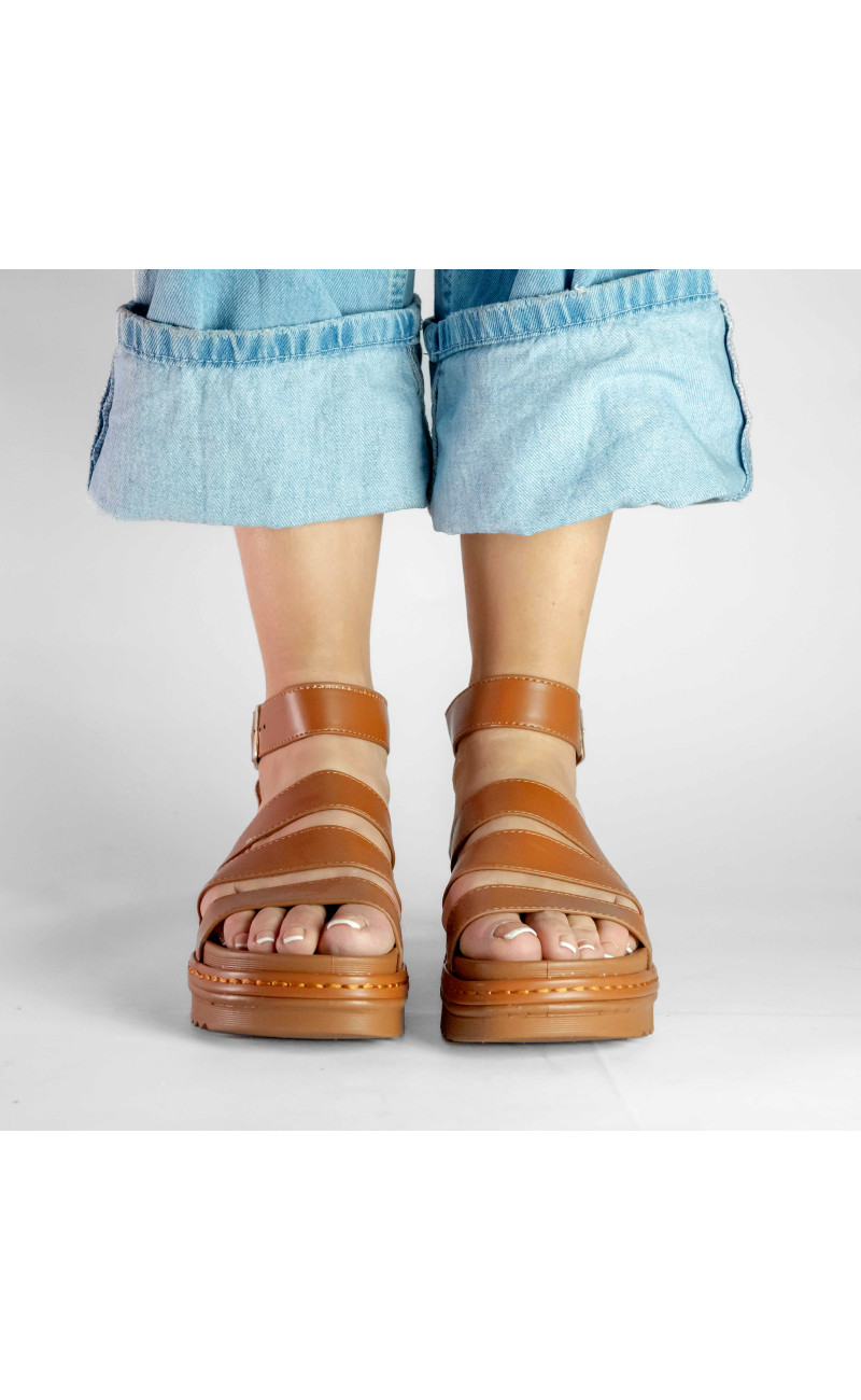 Σανδάλια Flatform με Χιαστί Λουράκια και Μπαρέτα