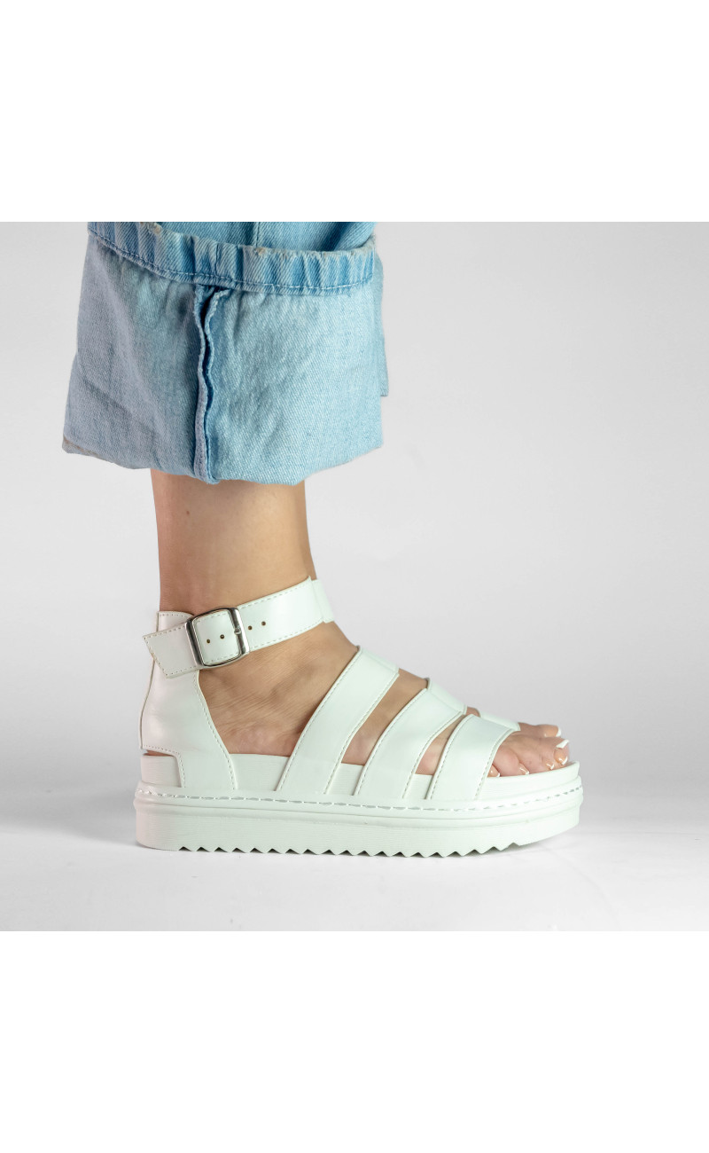 Σανδάλια Flatform με Χιαστί Λουράκια και Μπαρέτα