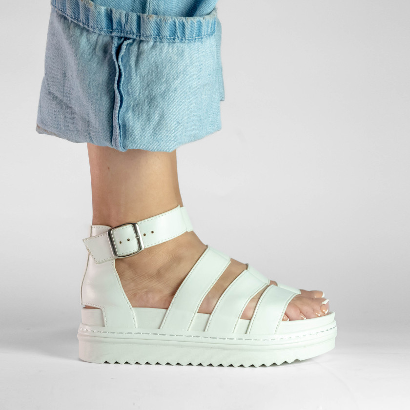 Σανδάλια Flatform με Χιαστί Λουράκια και Μπαρέτα
