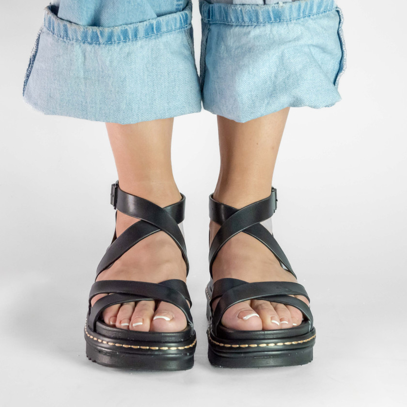 Σανδάλια Flatform με Χιαστί Λουράκια και Μπαρέτα