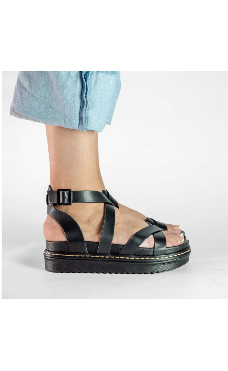 Σανδάλια Flatform με Χιαστί Λουράκια και Μπαρέτα