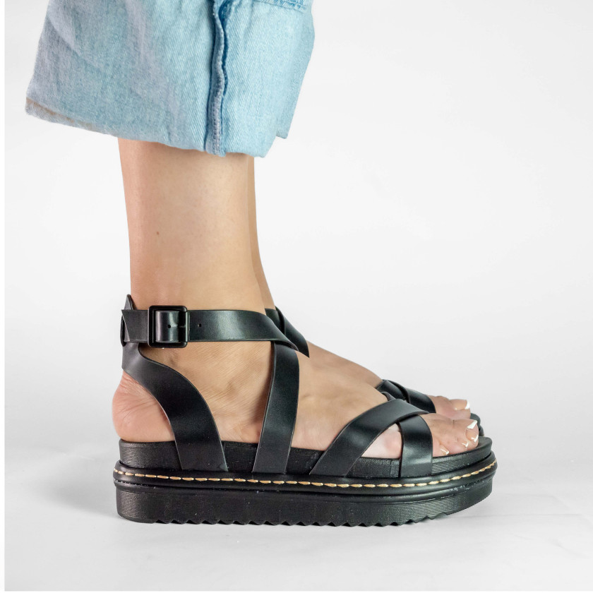 Σανδάλια Flatform με Χιαστί Λουράκια και Μπαρέτα