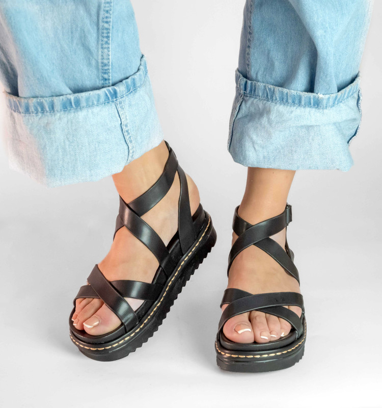 Σανδάλια Flatform με Χιαστί Λουράκια και Μπαρέτα