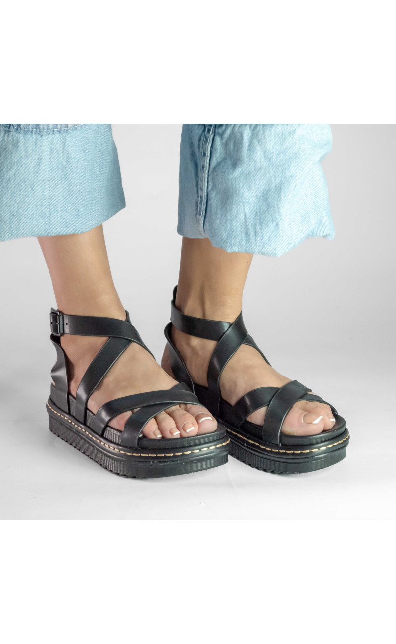 Σανδάλια Flatform με Χιαστί Λουράκια και Μπαρέτα