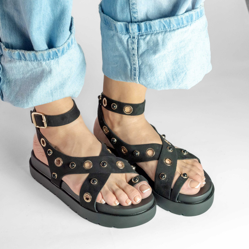 Σανδάλια Flatform με Χιαστί Λουράκια και Τρουκς