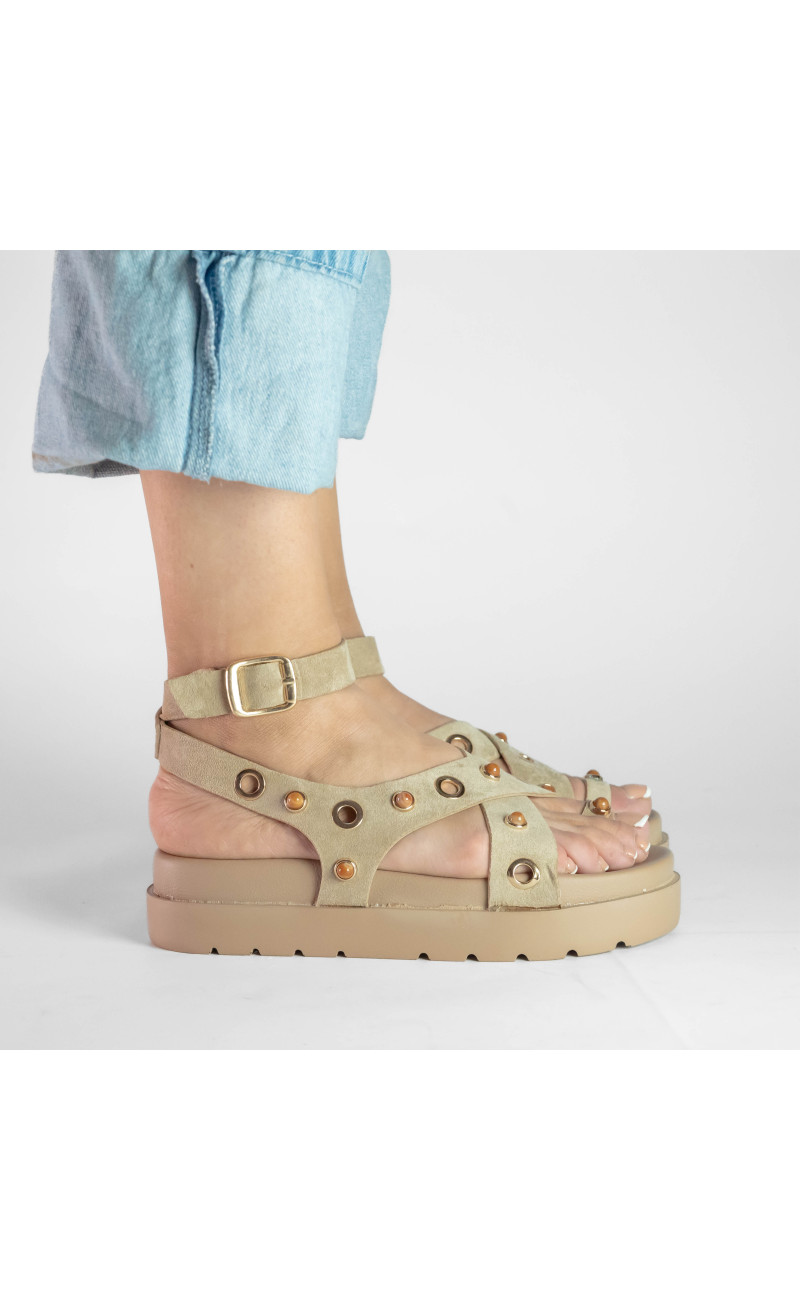 Σανδάλια Flatform με Χιαστί Λουράκια και Τρουκς