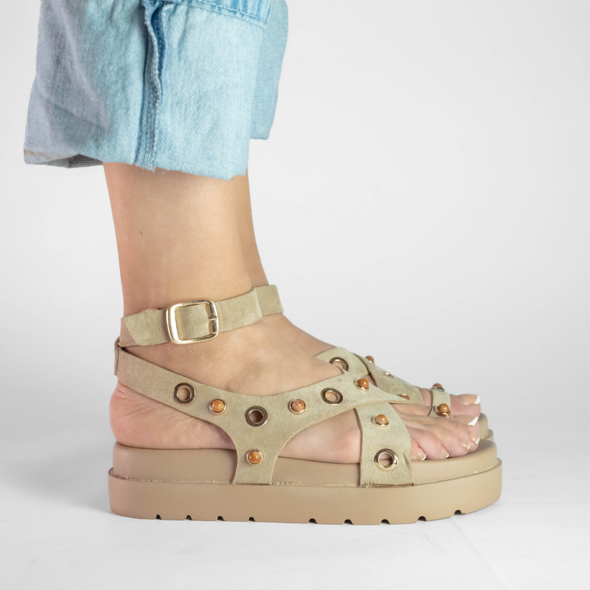 Σανδάλια Flatform με Χιαστί Λουράκια και Τρουκς