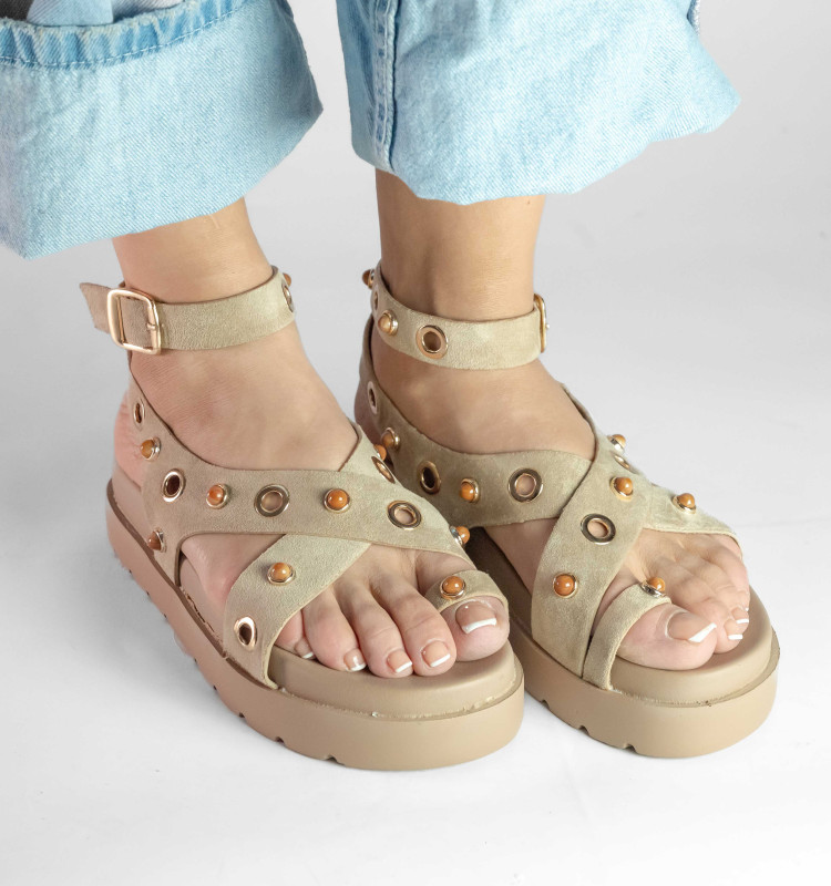 Σανδάλια Flatform με Χιαστί Λουράκια και Τρουκς