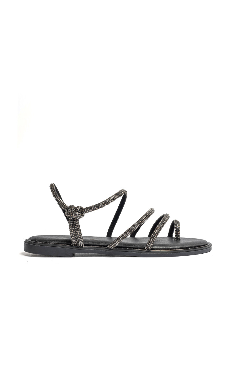 Flat Σανδάλια με Λοξό Λουράκι & Strass