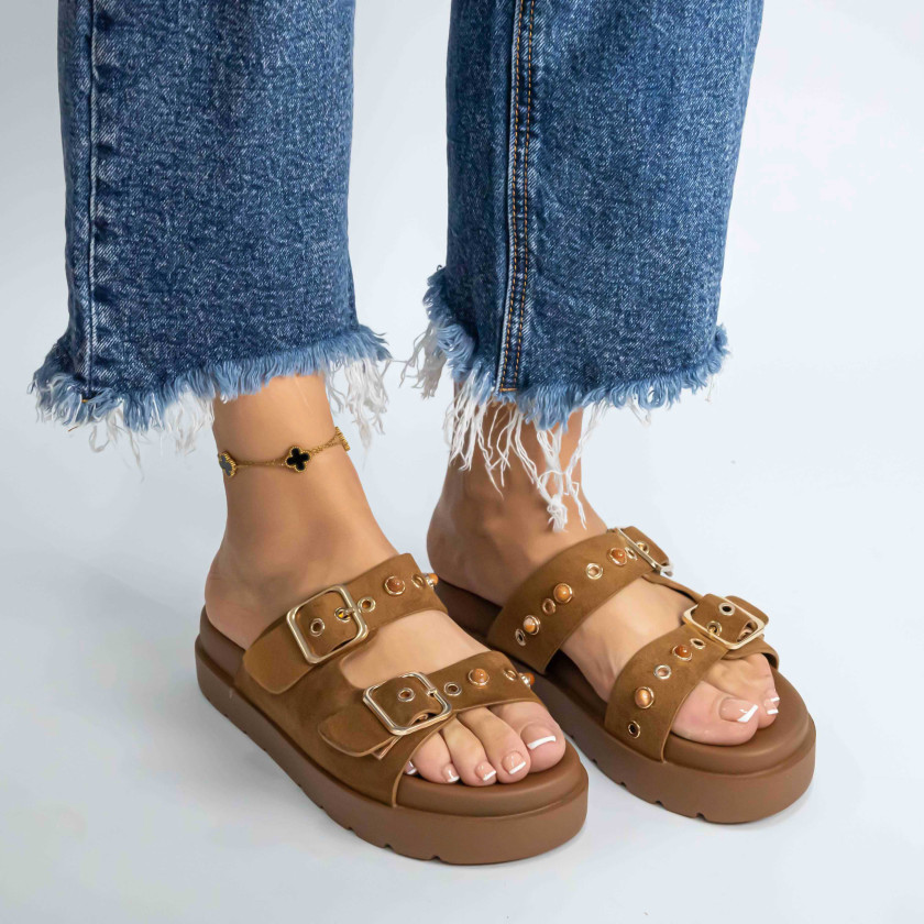 Σανδάλια Flatform με Διπλές Τόκες & Τρουκς