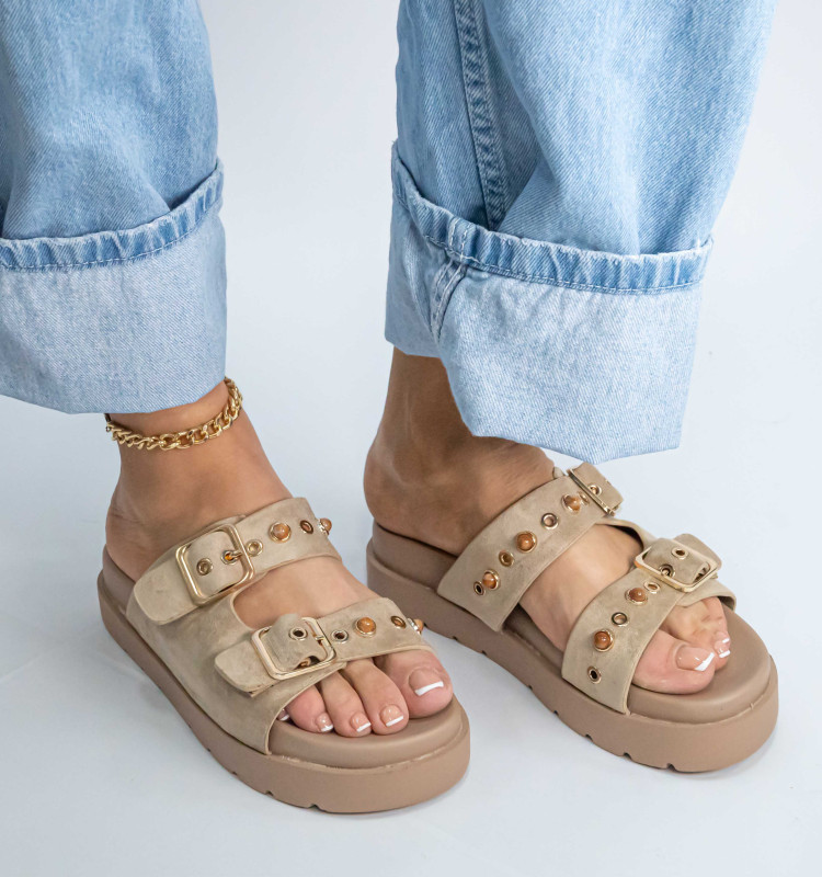 Σανδάλια Flatform με Διπλές Τόκες & Τρουκς