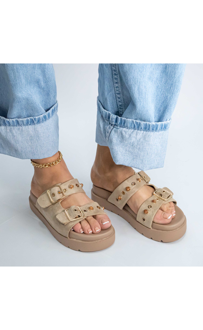 Σανδάλια Flatform με Διπλές Τόκες & Τρουκς