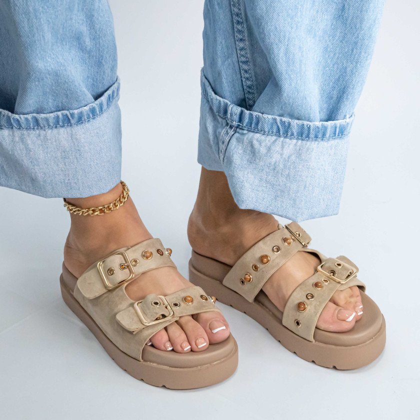 Σανδάλια Flatform με Διπλές Τόκες & Τρουκς