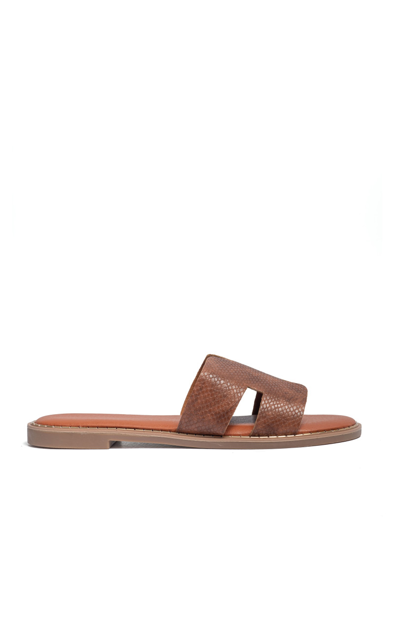 Flat Σανδάλια Croco με Ανοίγματα στο Πλάι