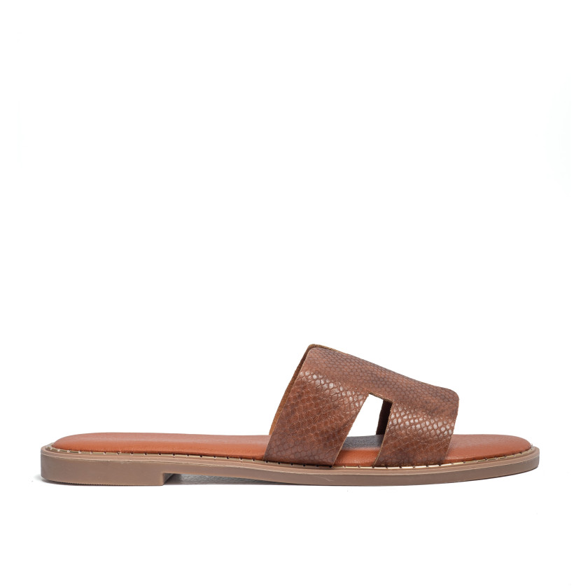 Flat Σανδάλια Croco με Ανοίγματα στο Πλάι