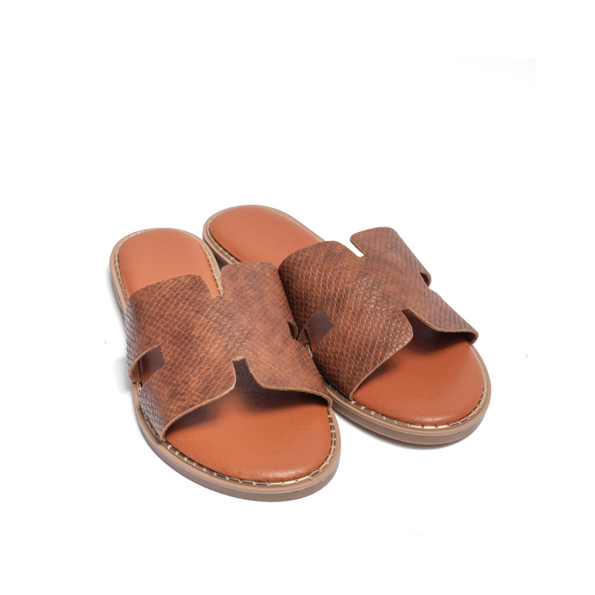 Flat Σανδάλια Croco με Ανοίγματα στο Πλάι