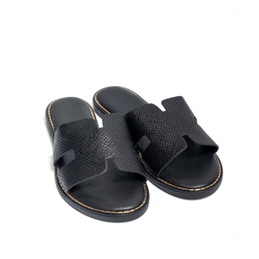 Flat Σανδάλια Croco με Ανοίγματα στο Πλάι