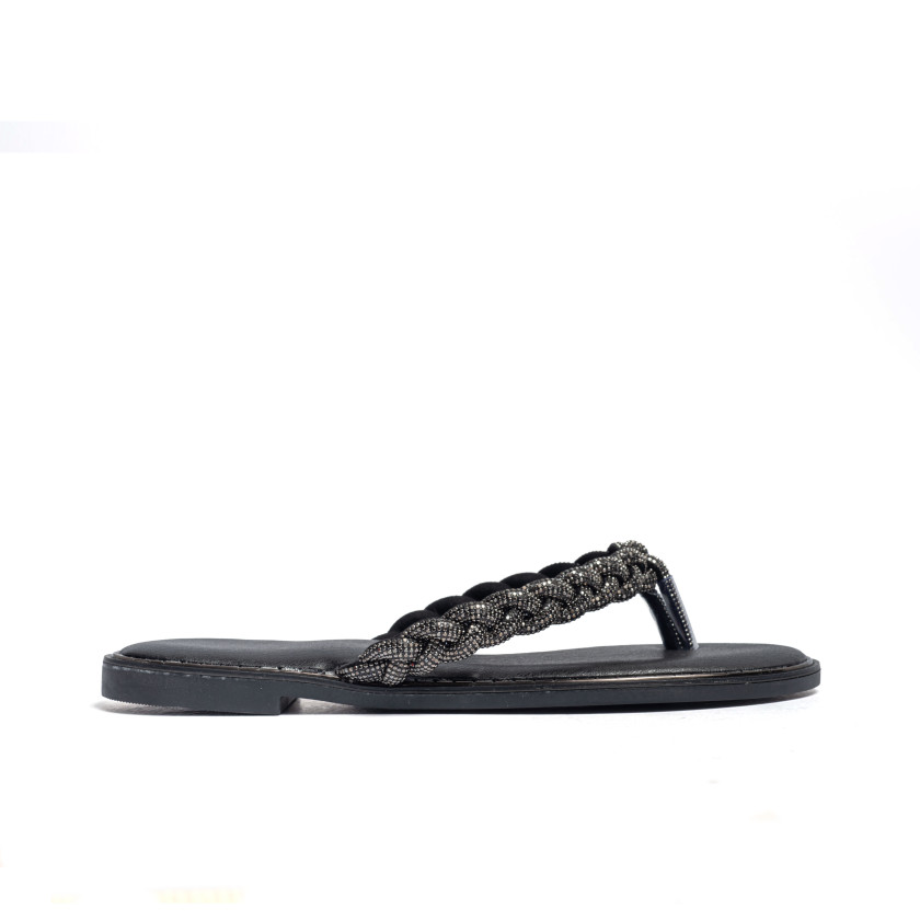 Flat Σανδάλια με Λουράκι Πλεξούδα & Strass