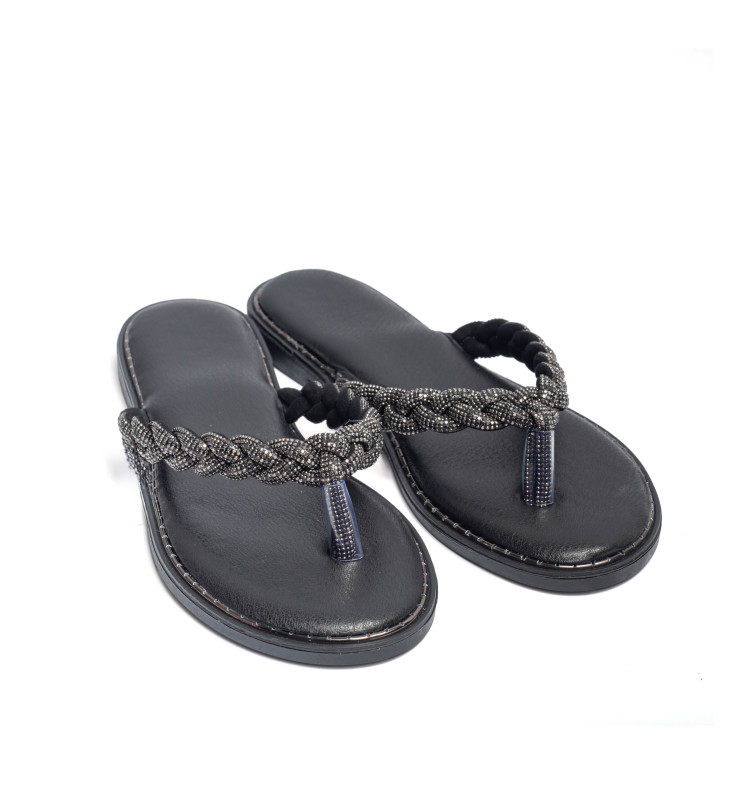 Flat Σανδάλια με Λουράκι Πλεξούδα & Strass