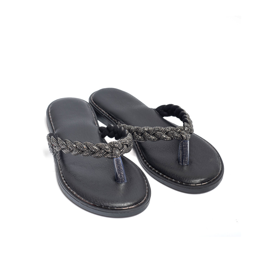 Flat Σανδάλια με Λουράκι Πλεξούδα & Strass