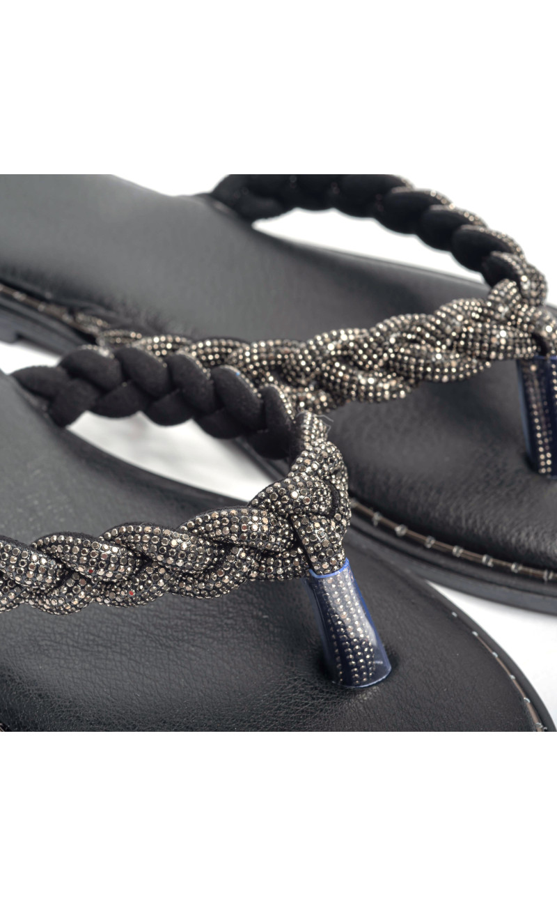 Flat Σανδάλια με Λουράκι Πλεξούδα & Strass