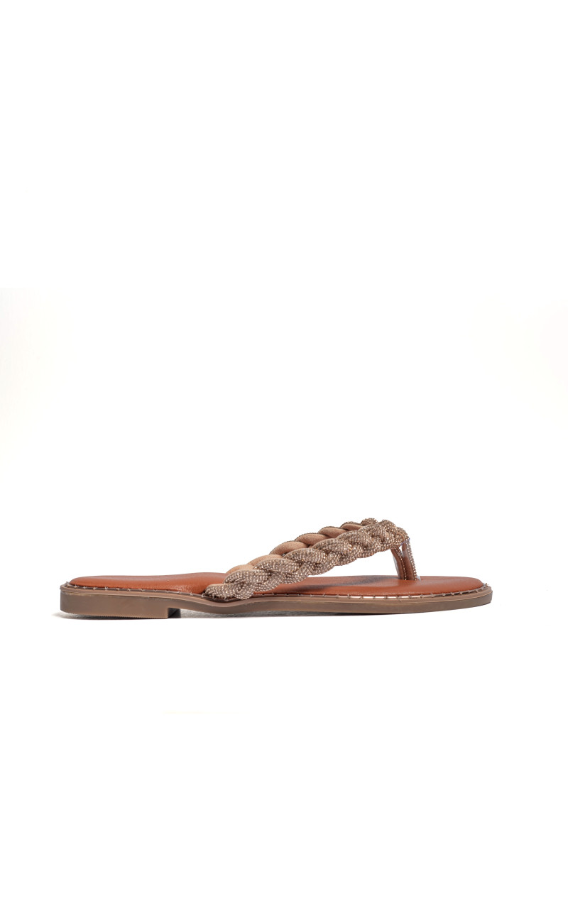 Flat Σανδάλια με Λουράκι Πλεξούδα & Strass