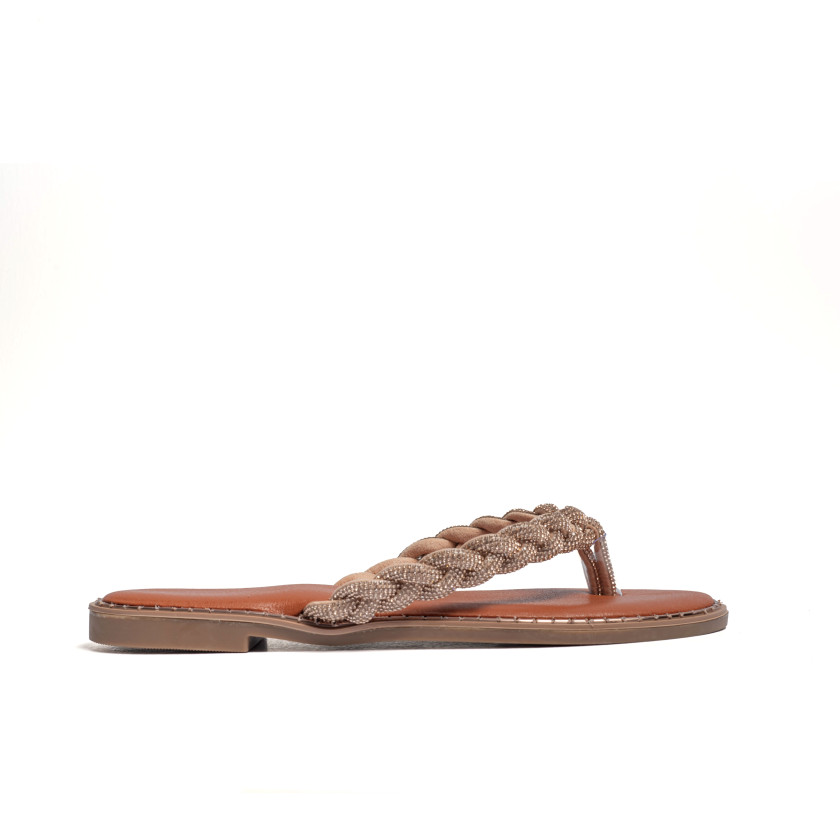 Flat Σανδάλια με Λουράκι Πλεξούδα & Strass