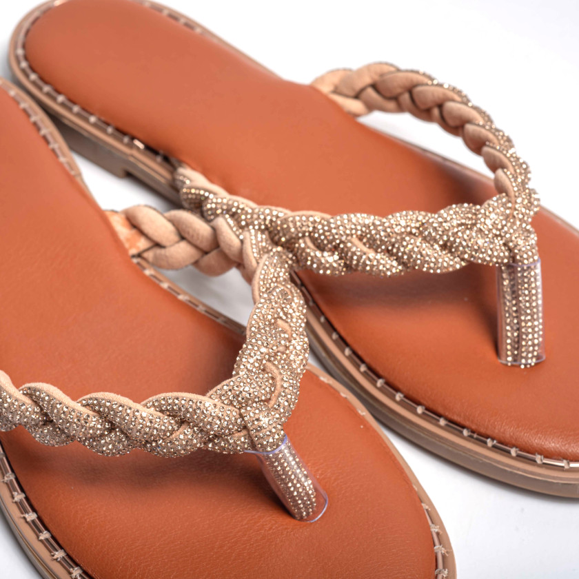 Flat Σανδάλια με Λουράκι Πλεξούδα & Strass