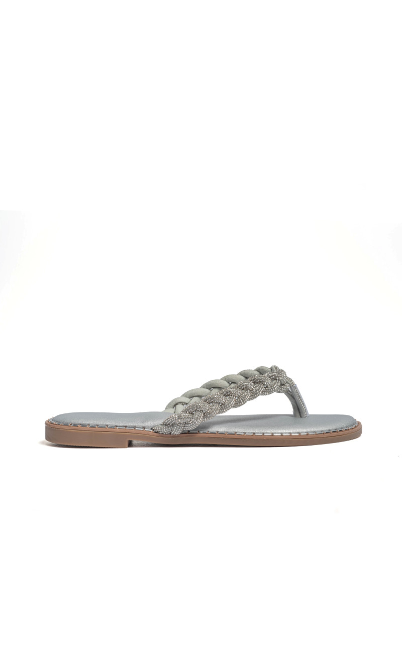Flat Σανδάλια με Λουράκι Πλεξούδα & Strass