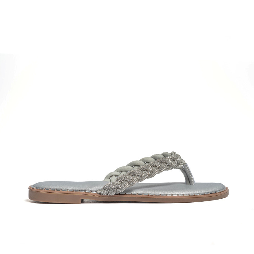 Flat Σανδάλια με Λουράκι Πλεξούδα & Strass