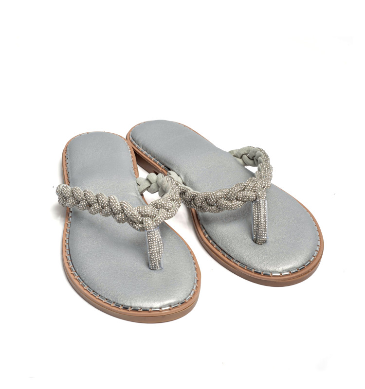 Flat Σανδάλια με Λουράκι Πλεξούδα & Strass