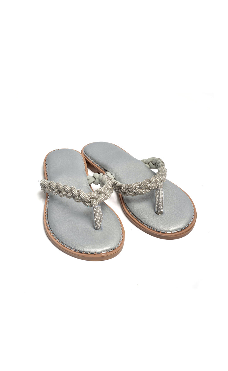 Flat Σανδάλια με Λουράκι Πλεξούδα & Strass