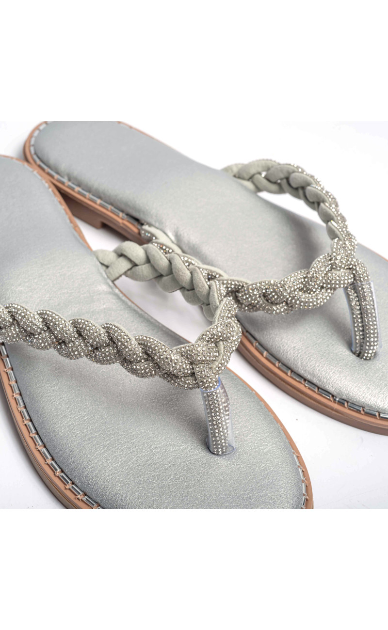 Flat Σανδάλια με Λουράκι Πλεξούδα & Strass
